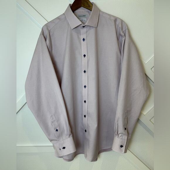 Twillory Non-Iron Safe Cotton Orange Blue Pin Dot Button Up Shirt Sz 17.5 34/35 - Picture 1 of 10